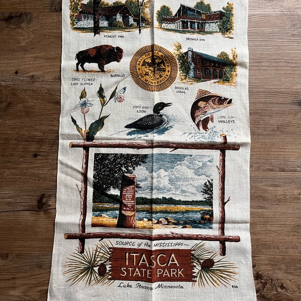 Itasca State Park Lake Itaska Minnesota 60s 70s Vintage Tea Towel/wall hanging